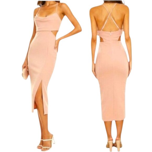 Hello Molly Love Dust Side Cut Out Midi Dress Blush Event Party Small - Picture 1 of 9